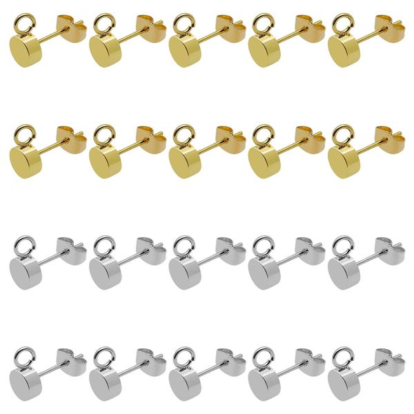 40pcs Earring Studs for Jewelry Making,Ball Post Earring Stud Gold Plated Hypoallergenic Stainless Steel Stud Earrings with Butterfly Ear Back for DIY Earrings Making(14K Gold,Silver)