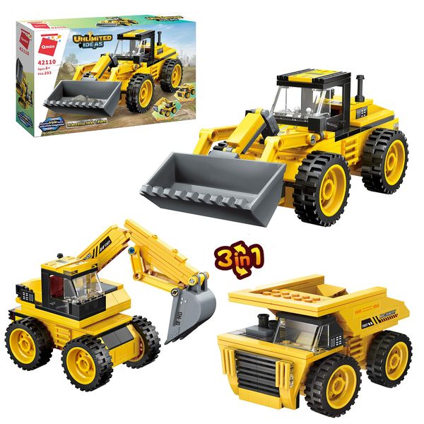 LITTLE FROGGY 3in1 Construction Vehicle Toy Features Engineering Excavator Dump Truck Loader Compatible with Lego Blocks Kid's STEM Building Set Ideal Gift for Boys and Girls Ages 6+（203pcs）