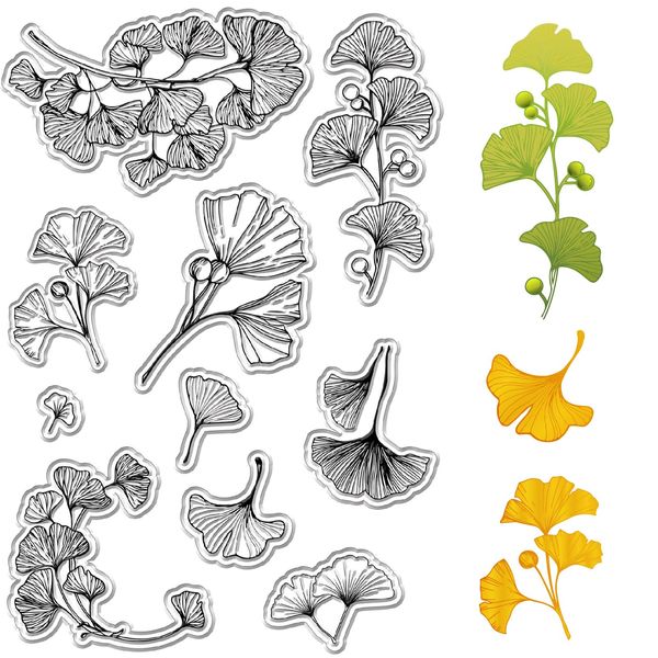 craspire Ginkgo-Blatt-Stempel, Blätter, Pflanze, Frühling, Herbst, Wiederverwendbar, Retro, Transparent, Silikon-Stempelsiegel Für Urlaub, Kartenherstellung, Dekor, DIY, Scrapbooking, Zubehör, Album