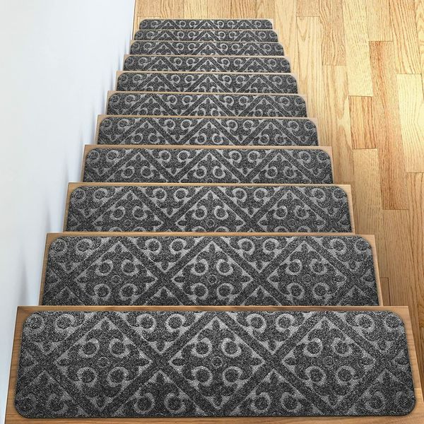 Elogio Carpet Stair Treads Set of 13 Non Slip Rubber Runner Mats Gray 30 x 8 in