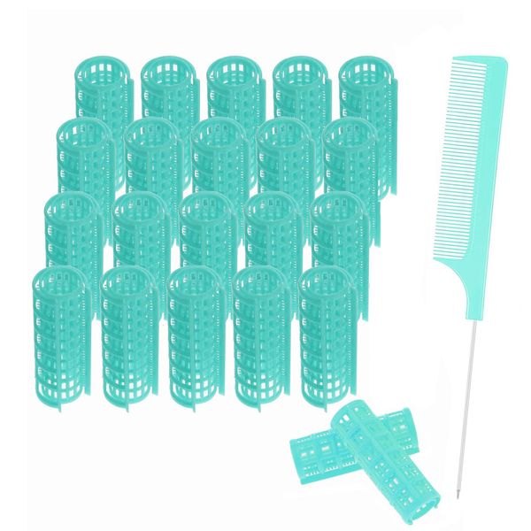 ZMD 20PCS Plastic Hair Curlers Rollers Set, 0.98in/2.5cm Snap on Hair Rollers Heatless Hair Rollers Self Grip Rollers with Mini Comb Hairdressing Curlers Tools for Long Medium Short Hair (Green)