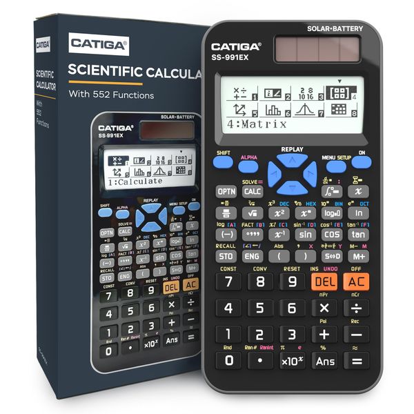 CATIGA SS-991EX Scientific Calculator with Advanced 550 Functions- Solar & Battery Powered, Multi-Function, High School & College Math, Trigonometry, Statistics, Algebra, Durable, Large Display
