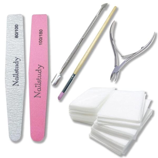 Gel nails, nail removal and care, gel removal, nail care, wipes (100 pieces), cuticle nipper, pusher, nail file (100 pieces), easy to use at home