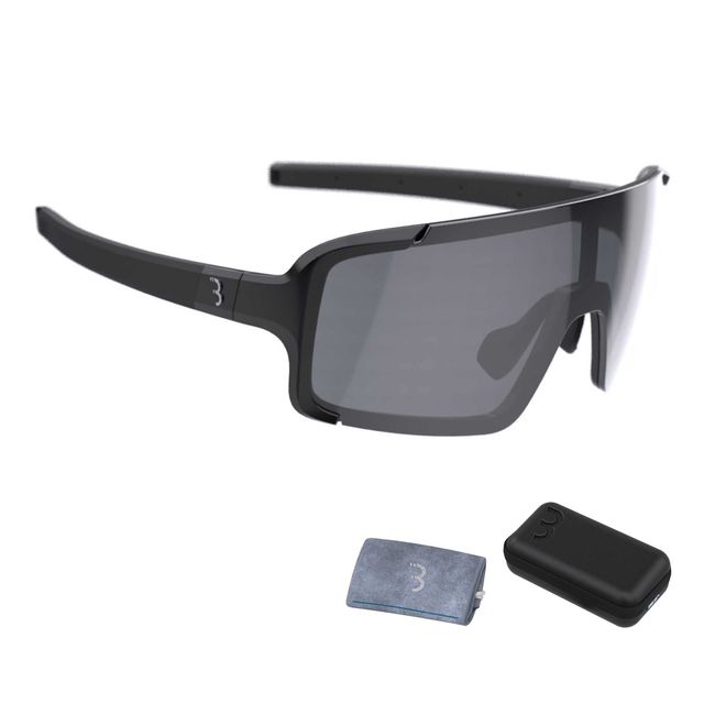 BBB Cycling Sport Glasses Chester Smoke Flash Mirror Travelcase Fahrradbrille für Herren und Damen mit Große Photochrome Gläser und 100% UV400-Schutz inkl. Hartschalenetui, Glossy Black, Einheitsgröße