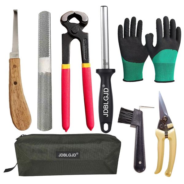 8 inch Farrier Hoof Tool Kit Farrier Tool Kit（8 Piece）Professional Hoof Knife Sharpener Horse Farrier Tools Farrier Hoof Nippers Mini goat hoof rasp file Pig Equine Metal Shear Cutter Handle Knife