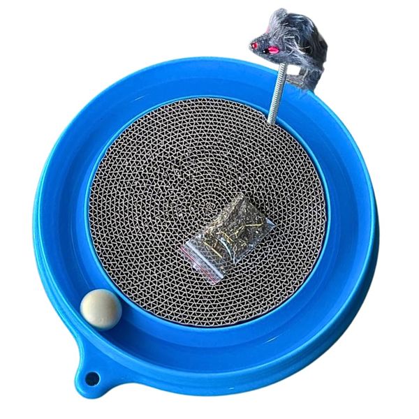 Round Cat Scratcher with Ball, Cat Toys Scratching Pad for Indoor Play Physical Interactive Cat Scratchers Toy for Kitten with Spring & Ball Perfect for Mental & Physical Exercise Cat Ball Track, Blue