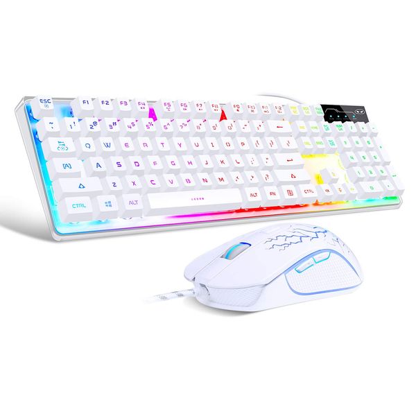 Gaming Keyboard and Mouse Combo, K1 RGB LED Backlit Keyboard with 104 Key for PC/Laptop(White)