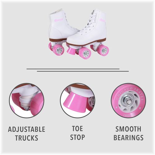 Chicago Girls Rink Roller Skate - White Youth Quad Skates - Size 1