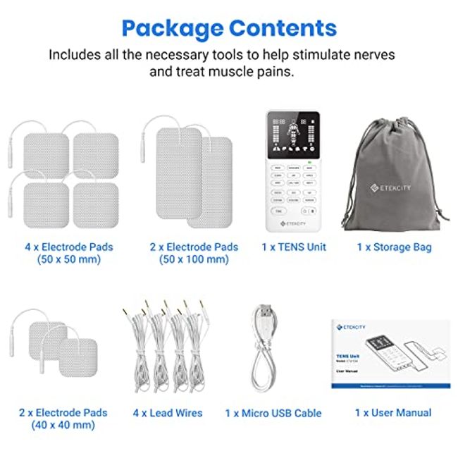 Etekcity Tens Unit Muscle Stimulator Machine with Replacement Pads for Pain Relief Multi-modes