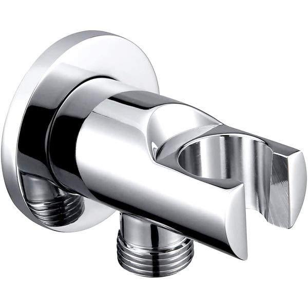Solid Brass Wall Mount Handheld Shower Bracket Holder with Water Supply Elbow Shower Outlet Matte Silver (Silver)