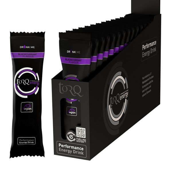 Torq Energy Drink Blackcurrant Isotonic Energy Drink Powder - Electrolyte Powder, High Carbohydrates 30g per 500ml and High Sodium - Single Serve Packs - Box of 15