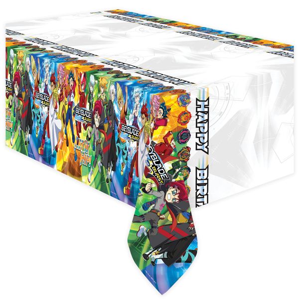 Treasures Gifted Officially Licensed Beyblade Burst Party Supplies - Beyblade Tablecloth - Pack of 3 - Beyblade Table Cover 54in x 108 in - Beyblade Birthday Party Supplies - Beyblade Party Supplies