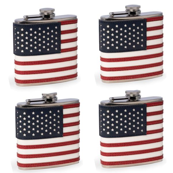 Four American flag Flask 6oz(each) with captive cap by Bey-Berk