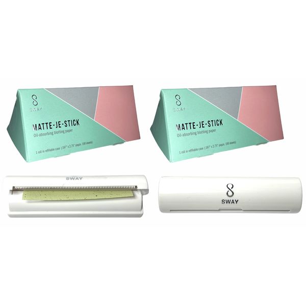 2x SWAY Matte-je-stick Oil Blotting Paper for Face 100 Papers + Holder - Matcha