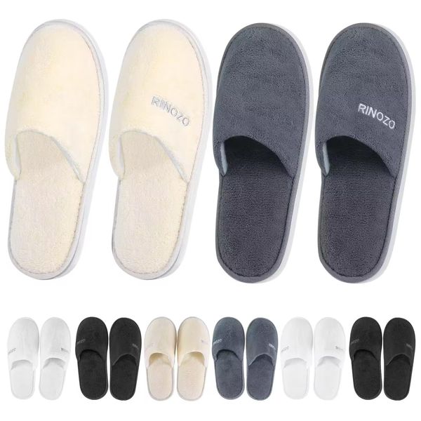 RINOZO Disposable Slippers 8 Pairs Non Slip Spa Slippers Washable Reusable Hotel Slipper Super Comfort Soft Coral Fleece Bulk Closed Toe House Slippers for Guests Women Men Home Indoor Party Travel