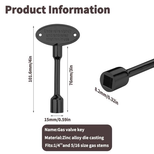 2 PCS Universal Gas Valve Key, Universal Valve Key for Gas Fireplaces, Fits 1/4" and 5/16" Replacement Gas Valve Stems, for Fire Pit and Fireplace, Outdoor Gas Fireplace (Black)