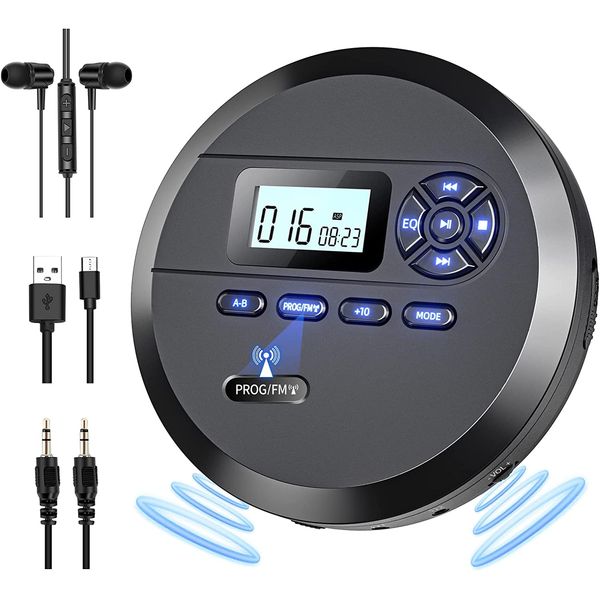 CD Player Portable, DESOBRY Portable CD Player with Speakers & FM Transmitter, Compact CD Player for Car Built-in 2000mAh Rechargeable Battery (MP111B-UK)
