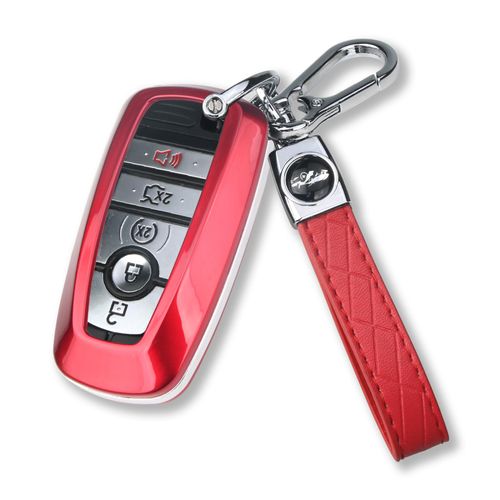 QBUC for Ford Key Fob Cover with Keychain Full Protection Durable ABS Shell Compatible with 2018-2025 Expedition Explorer Edge Escape Mustang Bronco F-150 Ranger Maverick Lincoln(Red)