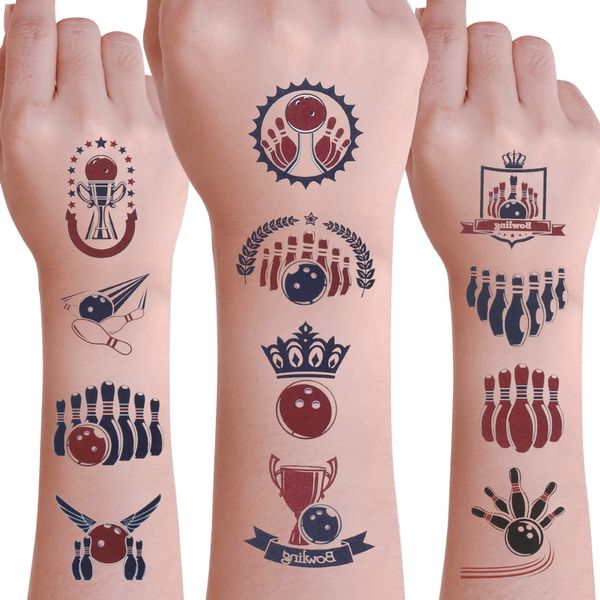 24 Sheets Bowling Temporary Tattoos, Birthday Decorations Bowling Party Favors