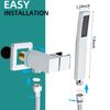 Bathroom Square Chrome Solid Brass Hand Held Shower Head With Wall Connector and Hose System Wall Mount Handheld Showerheads Set
