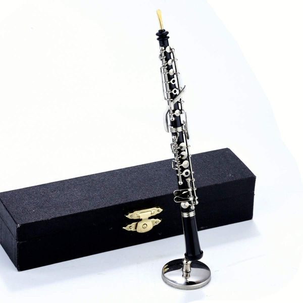 Dselvgvu Miniature Oboe with Stand and Case Mini Musical Instrument Mini Oboe Miniature Dollhouse Model Christmas Ornament Home Decor (6.31")