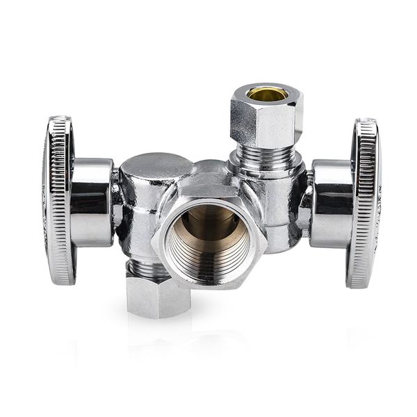 EFIELD 1/2"FIP×3/8"OD Compr.×3/8"OD Compr.1/4 Turn Dual Stop Valve Free Shipping