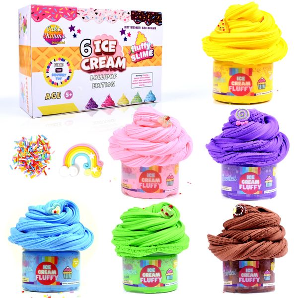 Butter Slime Making Kit Super Soft Non Sticky 6 Color Pack in Gift Box, Stretchy Scented Butter Slime Ice Cream Toy with Cake Charms, Art Crafts for Girls Boys, Gift Party Favors for Kids