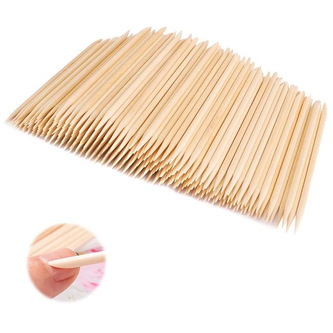 300 Stück Nägel Holzstäbchen, Orange Holz Sticks Nagelhautschieber, Doppelseitig Holz Rosenholzstäbchen für Maniküre Pediküre Nagelhautpflege Nail Art Werkzeug