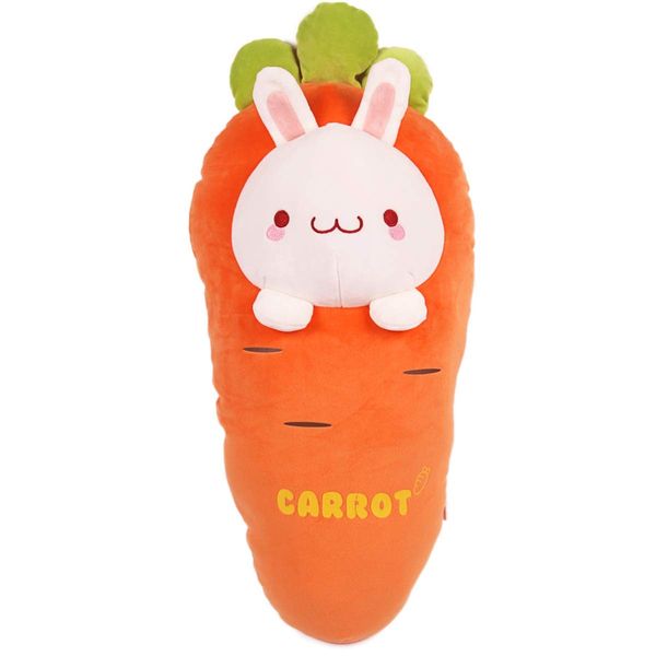 ARELUX Long Bunny Plushie Body Pillow Cute Carrot Bunny Stuffed Animal Kawaii Rabbit Plushie Soft Hugging Pillow Plush Toy Birthday Friends Family Members(27.5in)