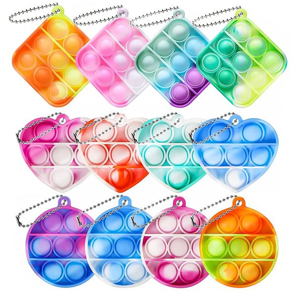 Mini Pop Fidget Toys,12Pcs Colorful Silicone Fidget Keyring Fidget Keychain Squeeze Pop Bubble Fidget Sensory Toys Stress Relief Toys Bubble Keychain