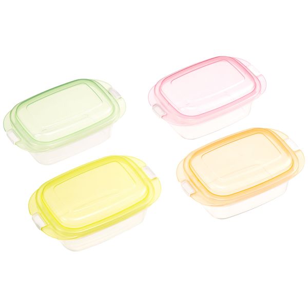 Sanko Plastic Food Storage Containers Every Pack, Rectangular Shape, No.1, 10.1 fl oz (300 ml), Set of 4, Colorful