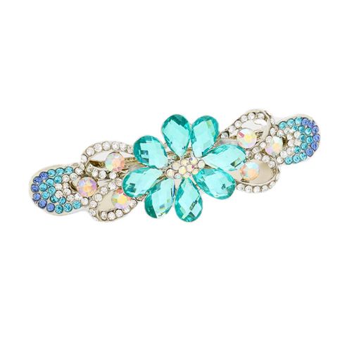 Lovely Rhinestone Crystal Floral Barrette Hair Accessory (Blue)