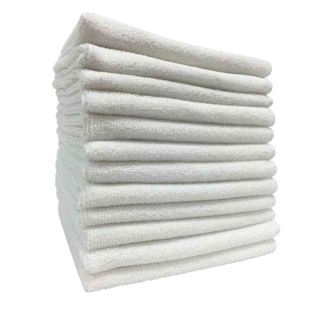 TARO Works Microfiber Dish Towels, 11.8 x 11.8 inches (30 x 30 cm), White, 12 Pieces, Super Absorbent, Quick Drying, Grease Stains, Dry Cleaning, Dust, Oblan, Thick, Cloth, Cleaning, Kitchen