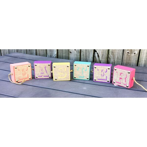 HL Easter Decor - MDF Wood Burlap Block Easter Sign 24-inch
