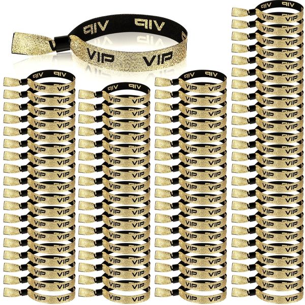 Aoriher 100 Stück VIP Stoff Einlassbänder Eintrittsbänder Goldene Schwarze Partybänder Festivalbänder mit Verschluss für Veranstaltung Party Vergnügungspark Konzert Geburtstag Hochzeit (Goldene)