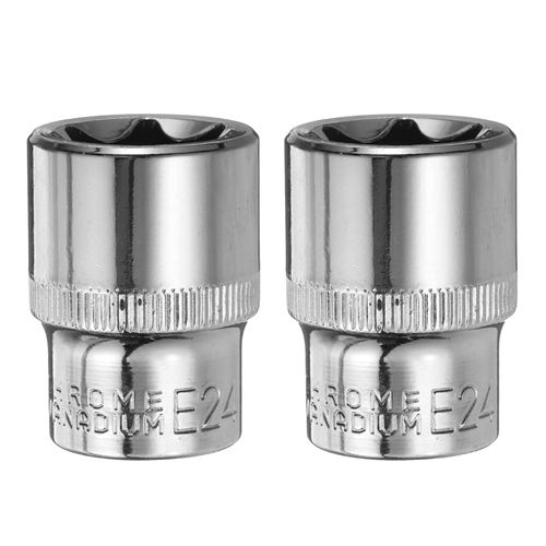 HARFINGTON 2pcs E-Torx Socket 1/2" Drive E24 External Torx Deep Socket CR-V 6 Point Spline Socket Star Female Bit Socket for Auto Repairs Home Maintenance DIY Hand-making 1.5" Length