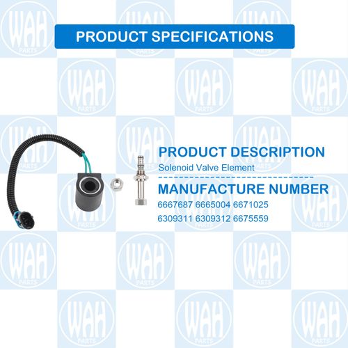 Wahparts 6667687 Solenoid Valve Element Compatible With Bobcat 863 864 873 883 963 A200 A300 A770 T200 T250 T300 T320 6665004 6671025 6309311 6309312 6675559