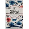 3 pc Microfiber Kitchen Towels Set (16" x 19") FLOWERS & BLUE by SL
