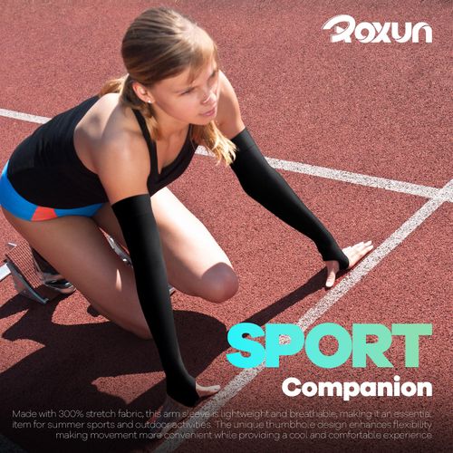 ROXUN 2 Pairs Arm Sleeves with Thumb Hole, UV Sun Protection Cooling Compression Cover Sports for Men/Women 2 White
