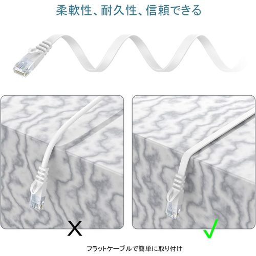 LAN Cable, 8M CAT6, Category 6, RJ45, Ethernet Cable, Network, Flat Cable, Soft, Anti-Crack, Supports Modem, Router, PS3, PS4, Xbox and More - White