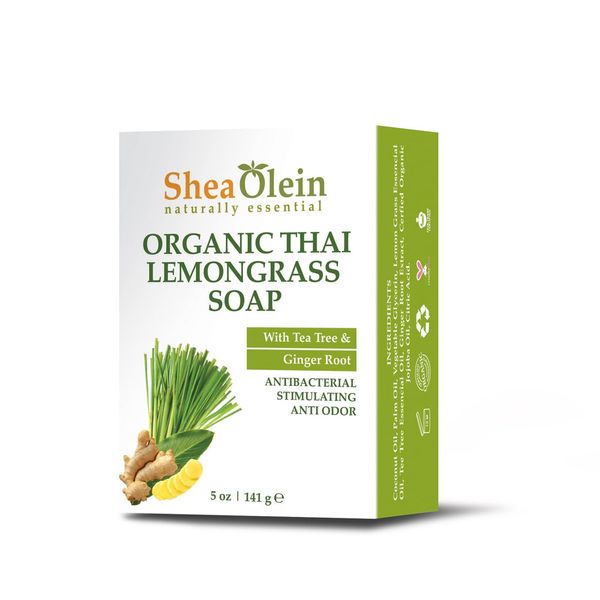 Shea Olein Organic Thai Lemon Grass Soap w/With Tee Tree & Ginger Root 5 oz Bar (6 Bars)