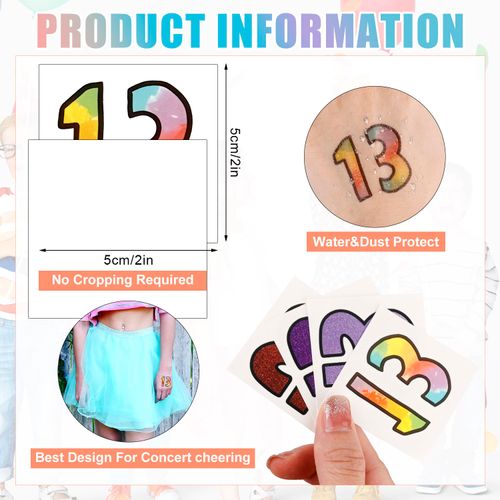 Pack of 36 Tattoo Number 13 Temporary 13 Temporary Tattoos Waterproof TS 13 Tattoo Stickers Inspired Party Gifts for Singer Fans Concert Music Festival
