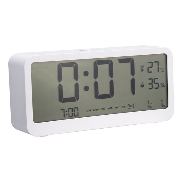 Alarm Clock Digital Alarm 2 Multiple Snooze Backlight Night Light Temperature Humidity Calendar White