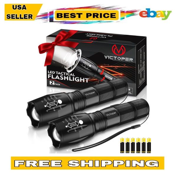 Victoper 2000 Lumens LED Flashlights 2-Pack 5 Modes Waterproof Zoomable Outdoor 