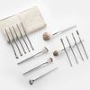 YINAN Studio Makeup Brush Set 14 Soft Makeup Brushes with Elegance Leather Pouch Popular Brush Set Silver