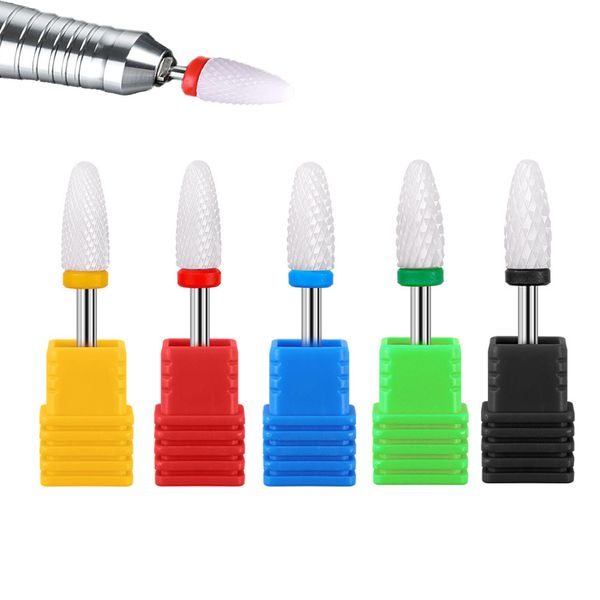 YUEMING 5 pcs 3/32" Ceramic Nail Drill Bits Set Safety Cuticle Clean Gel Remove, Professional Grinding Wheel Grinding Head Nail Cutter Tips Set for Manicure Pedicure Nail Care