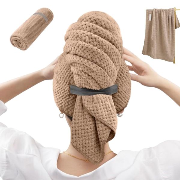 Groß Mikrofaser Handtuch Haare Lang, Haar Handtuch mit Elastischem Band, Schnell Trocknend Super Saugfähig, 100 x 60 cm Haar Handtuch, Microfiber Towel Hair