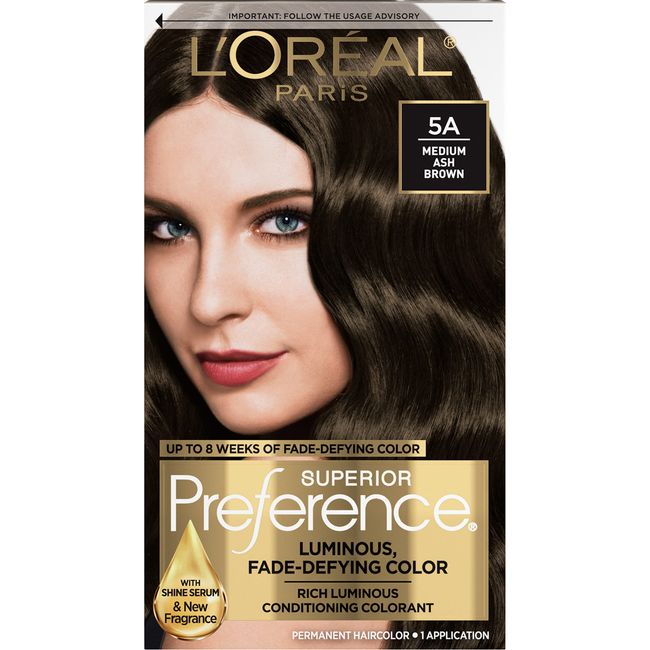 L'Oreal Paris Superior Preference Fade-Defying + Shine Permanent Hair Color, 5A Medium Ash Brown, Pack of 1, Hair Dye