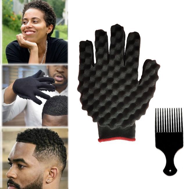 WULI PEACH Hair Curl Sponge Gloves, Magic Curly Barber Curling Twist Sponge Gloves Brush, Hair Brush Sponges for Black Men Curls Natural Hair Women (1pcs)