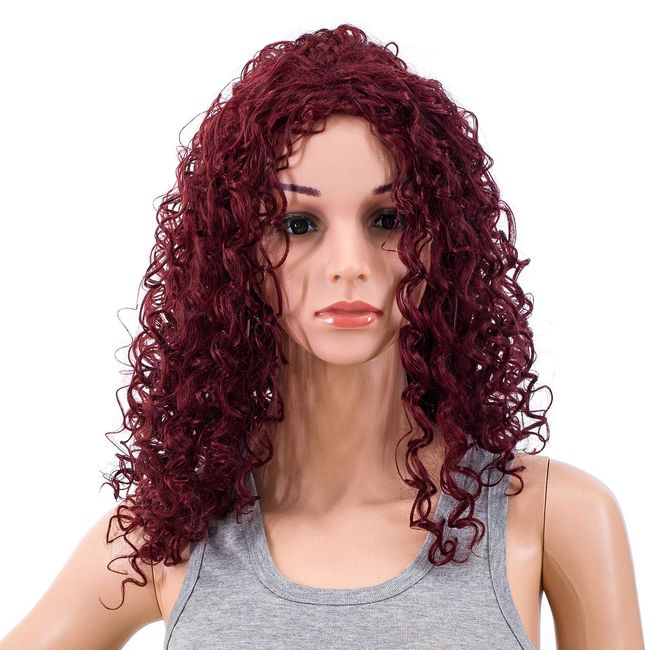 SWACC 20-Inch Long Big Bouffant Curly Wigs for Women Synthetic Heat Resistant Fiber Hair Pieces with Wig Cap (Burgundy Wine Red Mixed)